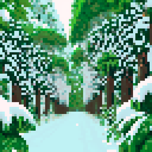 Snow covered jungle, lots of jungle trees, vines 