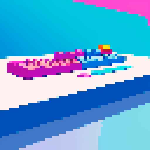 A colorful, pixelated keyboard button with vibrant, retro-inspired hues and sharp, defined edges