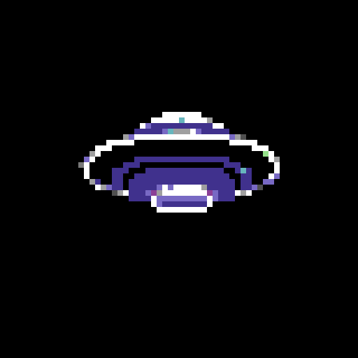 Large, wide, silver flying saucer, with twinkling yellow lights, viewed from below at an angle