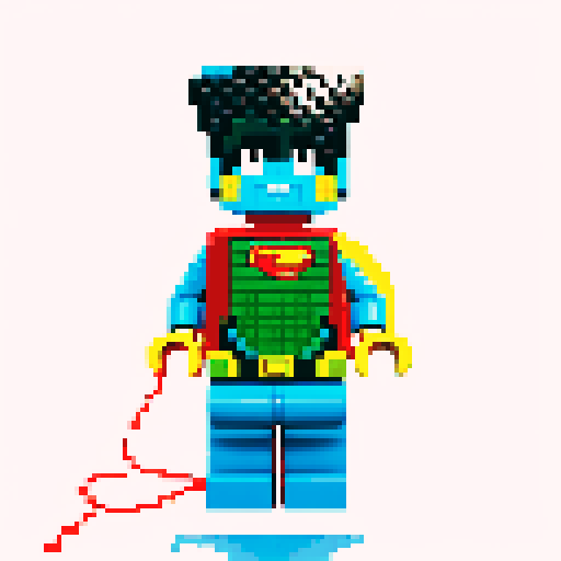 superman, lego, pixel art, vibrant colors, blocky design, sRGB