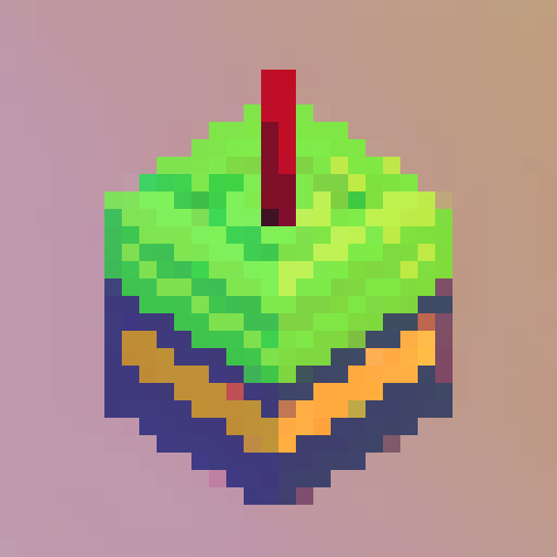 green apple, black outlines, in the center, simple pixel art, plain red colored background