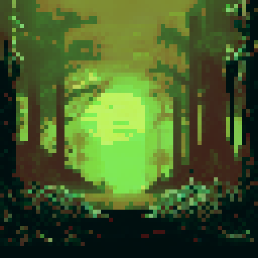 eerie, mist-covered trees, silhouetted against a dark night sky, pixel art, background, landscape