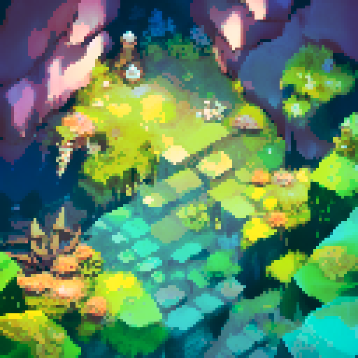 Underground cavern, towering stalactites, eerie glow, moss-covered rocks, hidden treasure, ethereal landscape