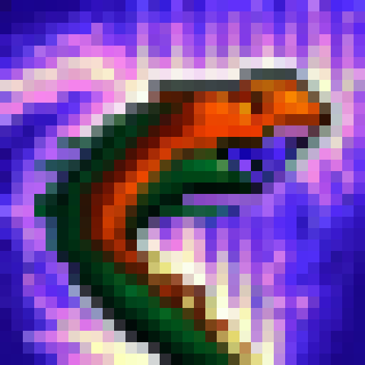 Fiery dragon soaring through misty mountains, knight in shining armor charging with lance, castle in the distance, all in pixel art style.