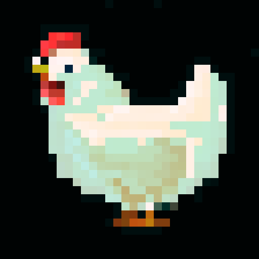 CUTE CHICKEN, game icon, 32x32 pixel art, sRGB, skill art, close up, portrait, fluffy feathers, bright orange beak, expressive eyes, vibrant colors, adorable pose, intricate details, whimsical background