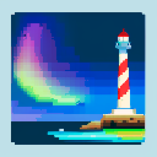 lighthouse, sea, aurora