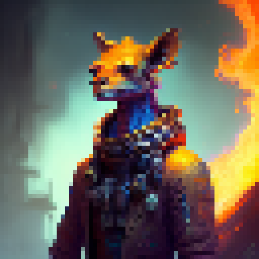 giraffe in a burning fire, full body, vivid colours