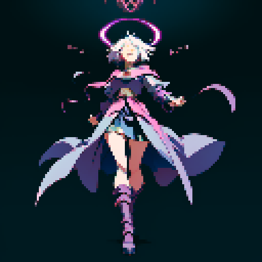 full-body image, sorceress facing right, sorceress ready to fight, evil sorceress, floating, arms out, magic circles, magic power, spell, evil sorceress, evil witch, magic symbols, ultimecia, final fantasy, sRGB, pixel art
