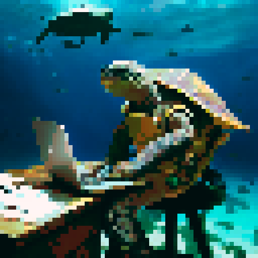 seaturtle typing underwater