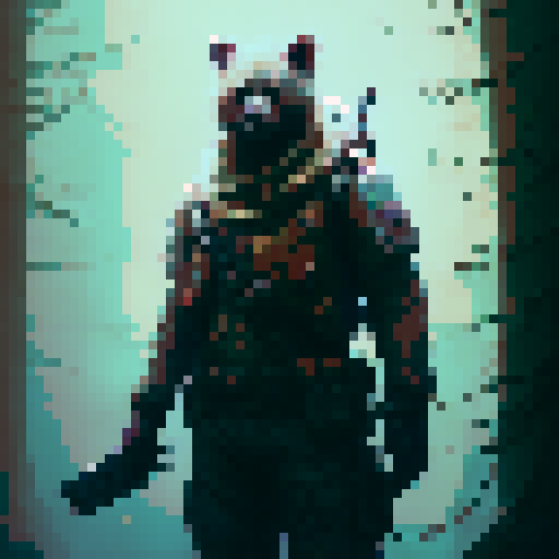 Teddy bear, blood-soaked fur, muscular build, holding a shotgun, standing in a dark forest surrounded by glowing mushrooms and mythical creatures