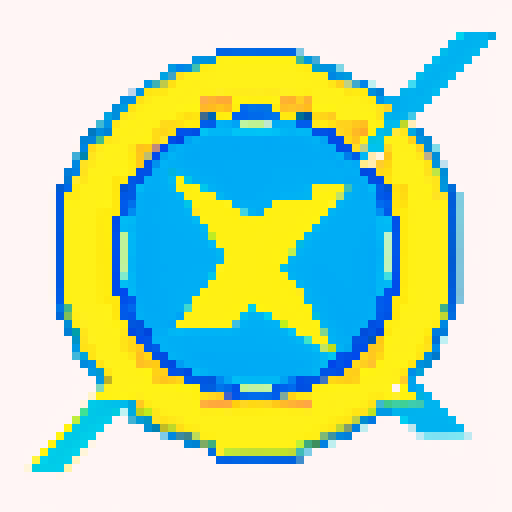 lightning bolt, pixel art, vibrant yellow and blue, clear lightning, sparks, clean and simple design, visually appealing, conveying power and electricity, easily recognizable icon, minimalistic style