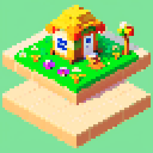 Animal Crossing pixel art, 64x64, seamless game tiles for grass, dirt, sand, water, stone path, in pastel colors, simple retro style, transparent background