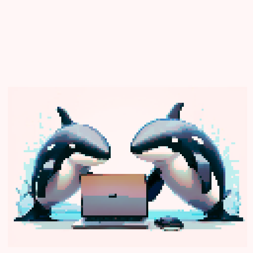 killer whales, typing, laptop