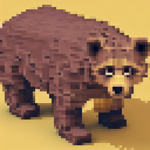 Pixelated grizzly bear built with minecraft-like cubes