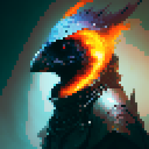 Dark, menacing raven with fiery red eyes, mystical, enchanted forest, ready to attack, fantasy RPG