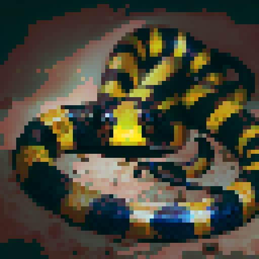 Banded krait snake, night time, dark background