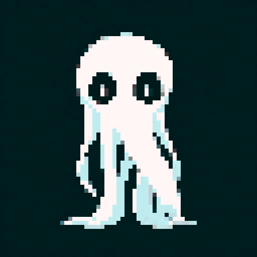 Cartoon like Ghost squid Character  with white and black color.