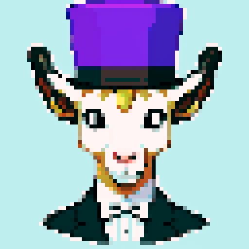 Shirtless Buff goat with a top hat