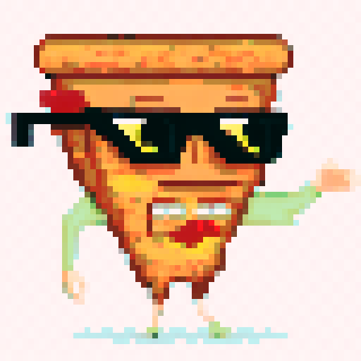 pizza slices with different traits (glasses, body, mouth, eyes, border, background)