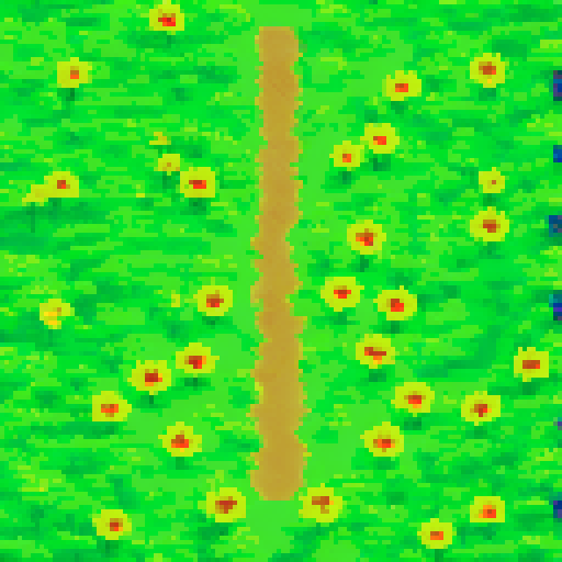 Map view of a vibrant, pixelated landscape with a detailed, sRGB background