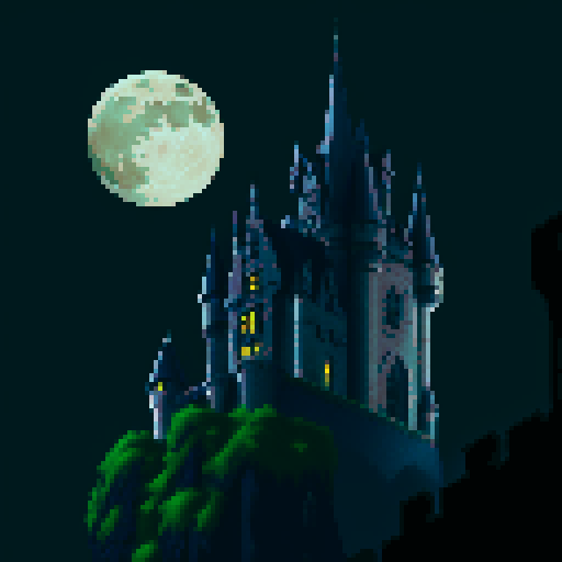 Gargoyles perched atop mossy stone walls, a full moon casting eerie shadows on the Gothic castle's turrets, a misty gray landscape stretching out before it