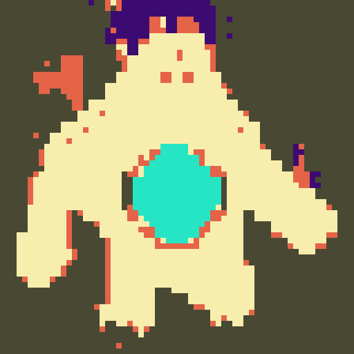 Beach sand Guy with a cristal on his chest, tray on his head, ans starfish in him 