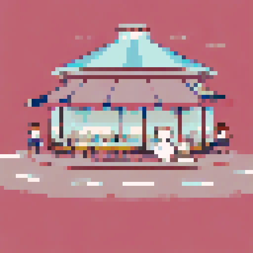 Cafe on a curved road with people eating and a cat walking by