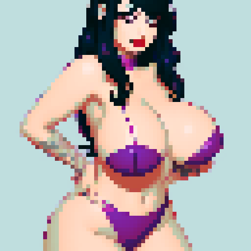 curvy, cute, goth girl,  black hair, purple eyeshadow, red lipstick. Nude glamour shot.