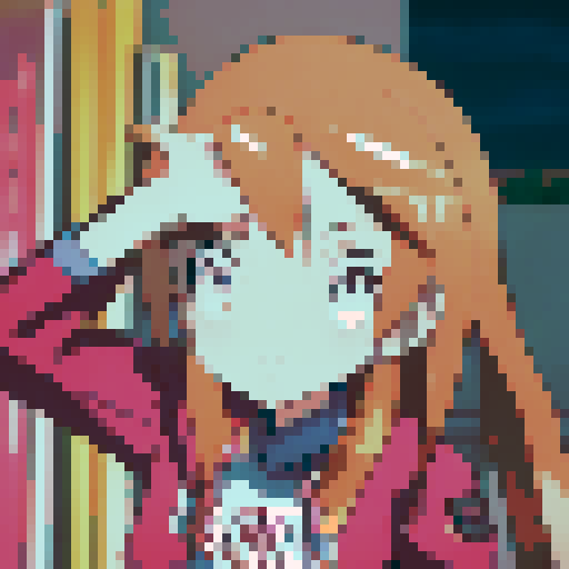 "Anime-styled young girl in a vibrant red school uniform strikes a pose with a confident smile, surrounded by colorful cherry blossom petals and holding a stack of textbooks in one hand."