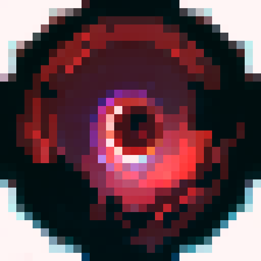 red transparent gem, shiny, circular, jagged