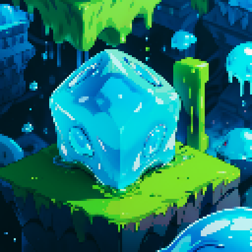 Blue Slime cube, Gelatinous cube, giant Slime, big slime, big slime cube