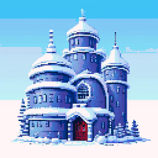 city in the woods, winterfell, futuristic buildings, pixel art, sRGB