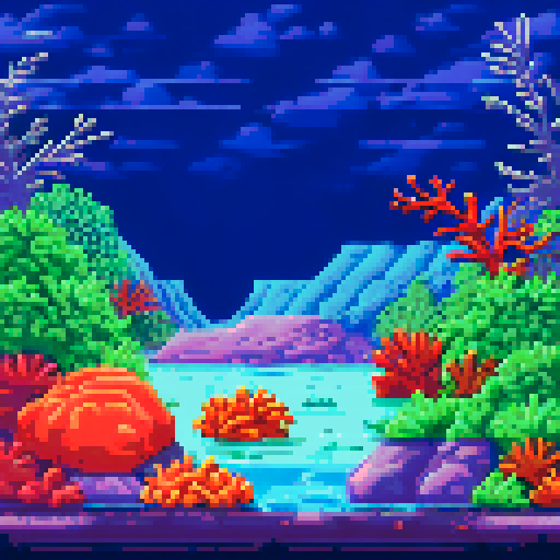 sea floor scene with rocks, seaweed, coral and starfish. under water no sky
