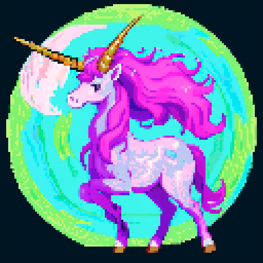 mystic druid wild woman unicorn faun hybrid bathed in moonlight, with a playful demeanor, cloven hooves, showcasing its full body in pixel art style with vibrant sRGB colors