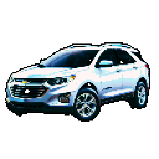 Photorealistic, centered Chevrolet Equinox in a three quarter view, right wheel in front, clean background, pixel art style with sRGB colors
