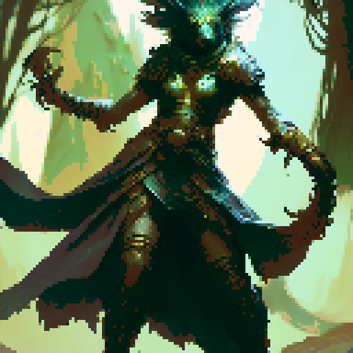 Male Druid, Strong build, Nature themed armor, Imposing stance, Intense glare, Fantasy Medieval RPG