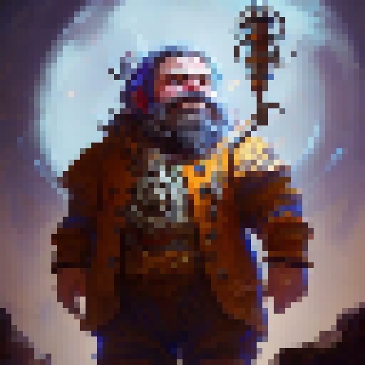Dwarf artificer, hammering away at a fiery forge, surrounded by steaming pipes and glowing runes, crafting intricate clockwork constructs with his skilled hands.