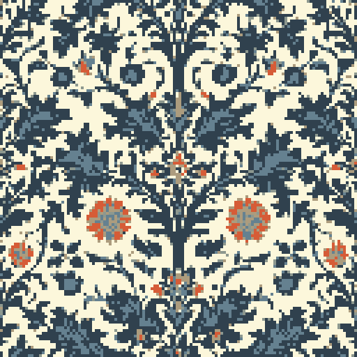 nordic symmetrical wallpaper by william morris. high contrast limited color palette.