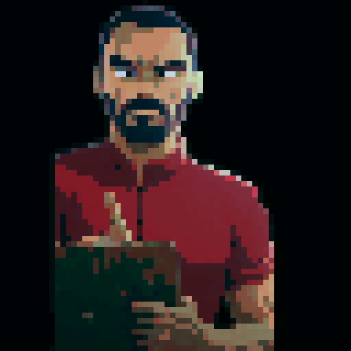 person with tousled hair, earth bender stance, muscular build, rugged clothes, bending earth with fierce determination, pixelated details, vibrant colors, sRGB color palette