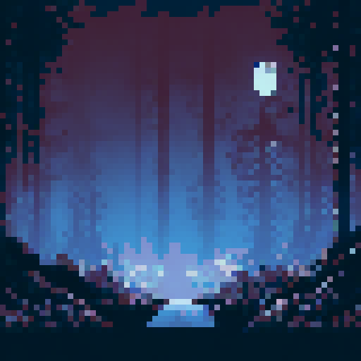 eerie, mist-covered trees, silhouetted against a dark night sky, pixel art, background, landscape