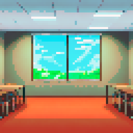 A conference room with a big window at the back wall