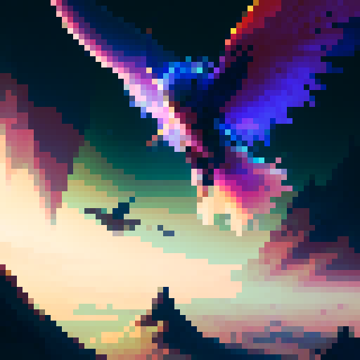 Terraria wings, vibrant colors, detailed feathers, pixelated textures, glowing aura, dynamic motion, magical enchantments, glowing particles, immersive depth, retro nostalgia, sRGB color space, fron pale pink to gold