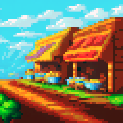 Charming pixel baker kneading dough, bustling, sRGB-colored bakery, fresh bread aromas, pixel art, background, landscape