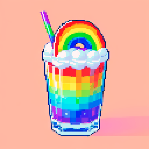rainbow drink with straw, rainbow on top, white background
