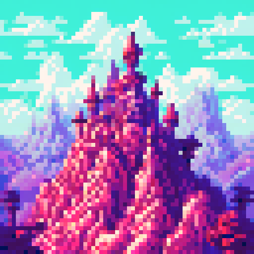 A purple landscape with a crystal castle, anime style