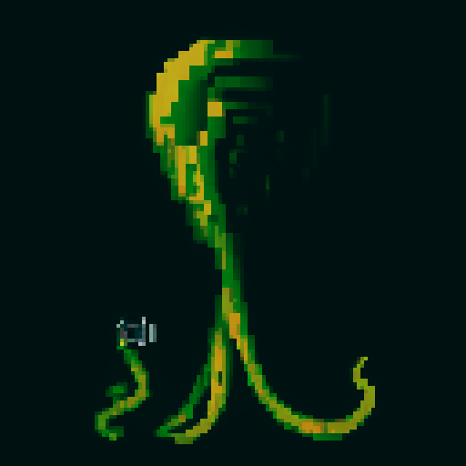 Pixel art portrait of a tentacled alien photographer, capturing vividly grotesque images with their vintage camera in hand.