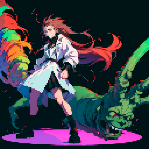 full-body image mad scientist facing left, ready to fight