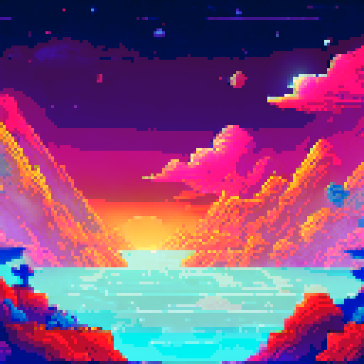 Starry space background, pixel art, sRGB, landscape, computer terminal, "Stardust Reflections" typed, main character's reflection on screen, vibrant colors, glowing stars, retro-inspired, detailed night sky, twinkling constellations, illuminated planets, cosmic hues, immersive depth, celestial atmosphere