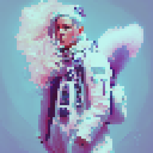 white clothes, green hair