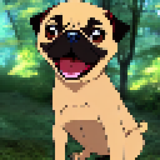 Lovely pug singing in a forest 